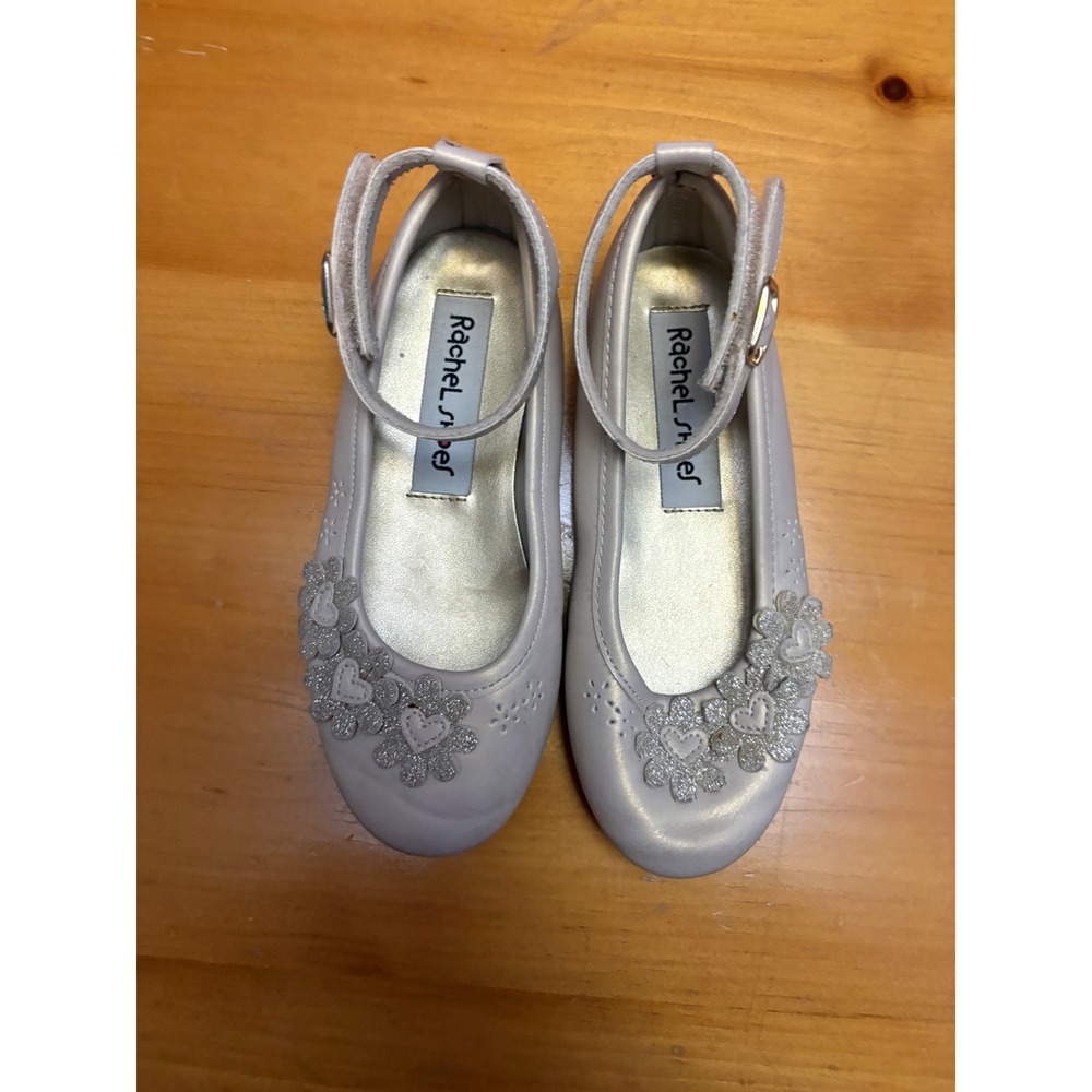 Rachel Shoes Maggi Girls White Pearl‎ Glitter Flower Mary Jane Dress Flats 11M